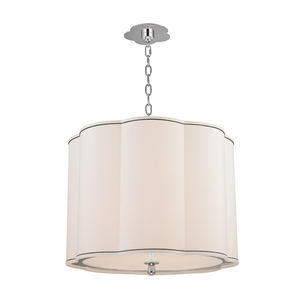 Sweeny Pendant 20" in polished nickel shown from a second angle to highlight the shade shape and metal detail.