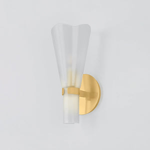 Pine Island Wall Sconce in aged brass shown from the front to reveal the arm curve and shade silhouette.