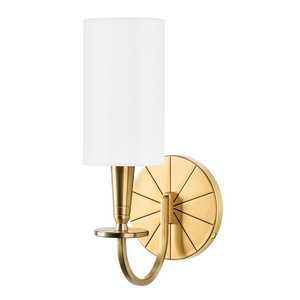 Mason Wall Sconce in aged brass — a Hudson Valley wall sconce for bathrooms, hallways, and living rooms at Laurie Yapp Home.