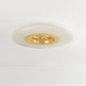 Alto Semi Flush in aged brass shown from a second angle to highlight the shade profile and mounting canopy.