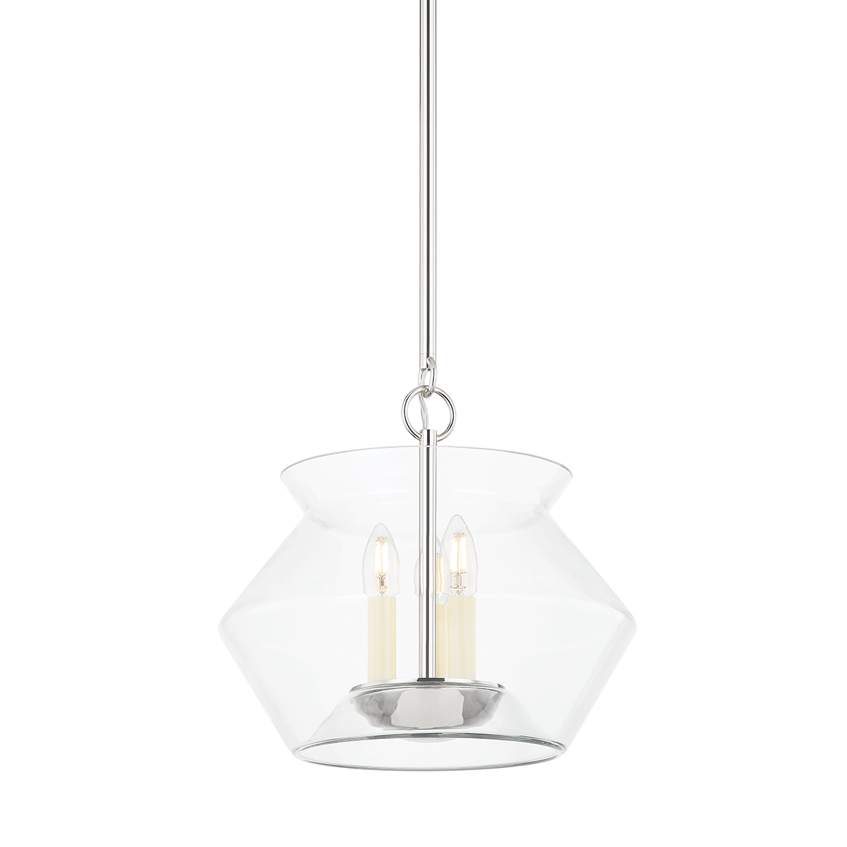 Edmonton Lantern 15" in polished nickel shown from a second angle to highlight the frame and glass panel detail.