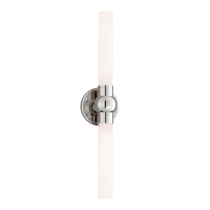 Cornwall Bath And Vanity in polished nickel shown from the front to reveal the arm spread and shade silhouette.