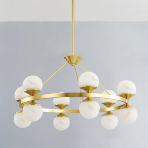 Grafton Chandelier 34" in aged brass shown from a second angle to highlight the frame, arms, and shade detail.