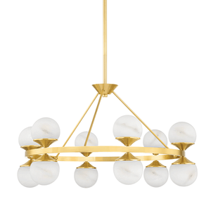 Grafton Chandelier 34" in aged brass — a Hudson Valley chandelier for dining rooms, entries, and living rooms at Laurie Yapp Home.