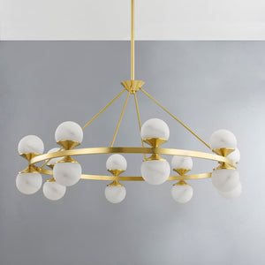 Grafton Chandelier 46" in aged brass shown from a second angle to highlight the frame, arms, and shade detail.