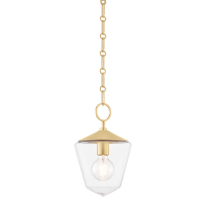 Greene Pendant 8.25" in aged brass — a Hudson Valley pendant for kitchens, entries, and dining rooms at Laurie Yapp Home.