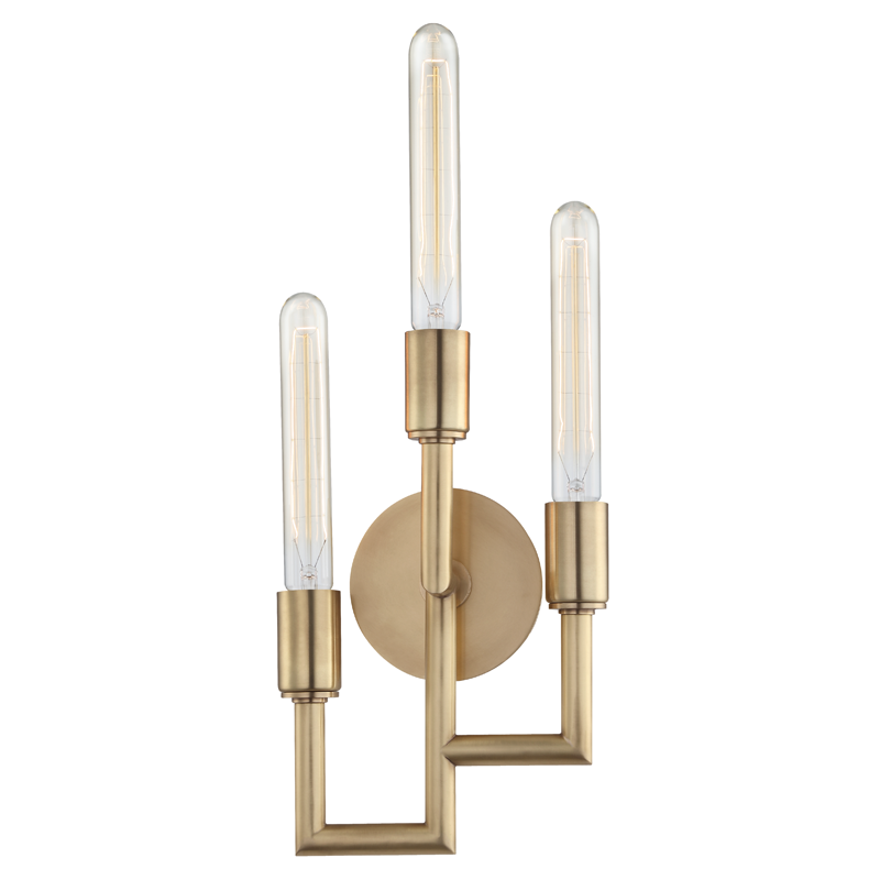 Angler Wall Sconce in aged brass — a Hudson Valley wall sconce for bathrooms, hallways, and living rooms at Laurie Yapp Home.
