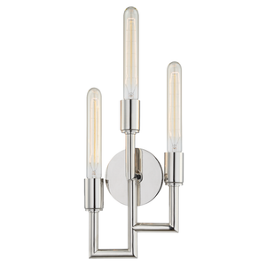 Angler Wall Sconce in polished nickel shown from a second angle to highlight the arm curve and shade silhouette.