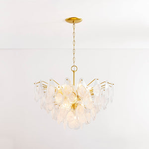 Close-up of the Darcia Chandelier 35.75" in aged brass showing the frame, arms, and shade detail.