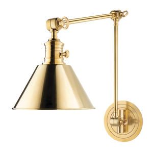 Garden City Wall Sconce 8" x 23" in aged brass — a Hudson Valley wall sconce for bathrooms, hallways, and living rooms at Laurie Yapp Home.