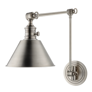 Garden City Wall Sconce 8" x 23" shown from a second angle to highlight the arm curve and shade silhouette.