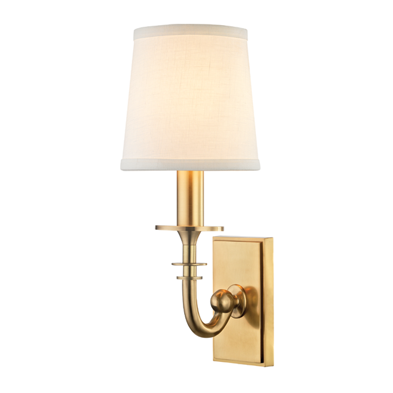 Carroll Wall Sconce in aged brass — a Hudson Valley wall sconce for bathrooms, hallways, and living rooms at Laurie Yapp Home.