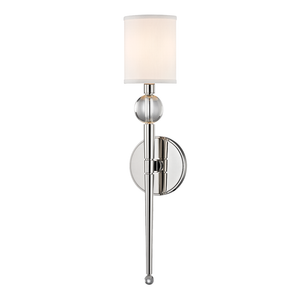 Rockland Wall Sconce 4.75" in polished nickel shown from a second angle to highlight the arm curve and shade silhouette.