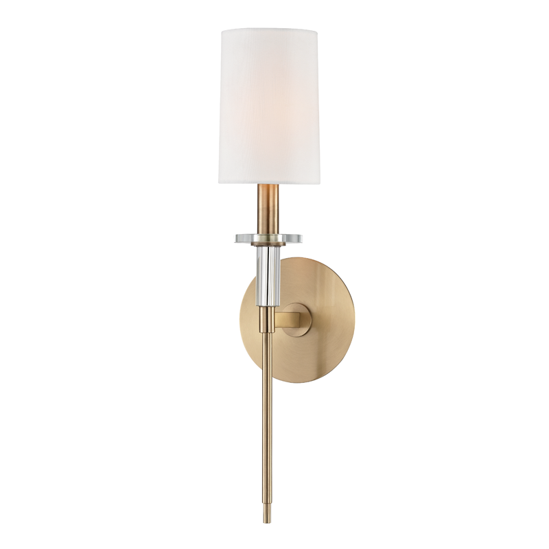 Amherst Wall Sconce 5" in aged brass — a Hudson Valley wall sconce for bathrooms, hallways, and living rooms at Laurie Yapp Home.