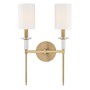 Amherst Wall Sconce 13" in aged brass — a Hudson Valley wall sconce for bathrooms, hallways, and living rooms at Laurie Yapp Home.