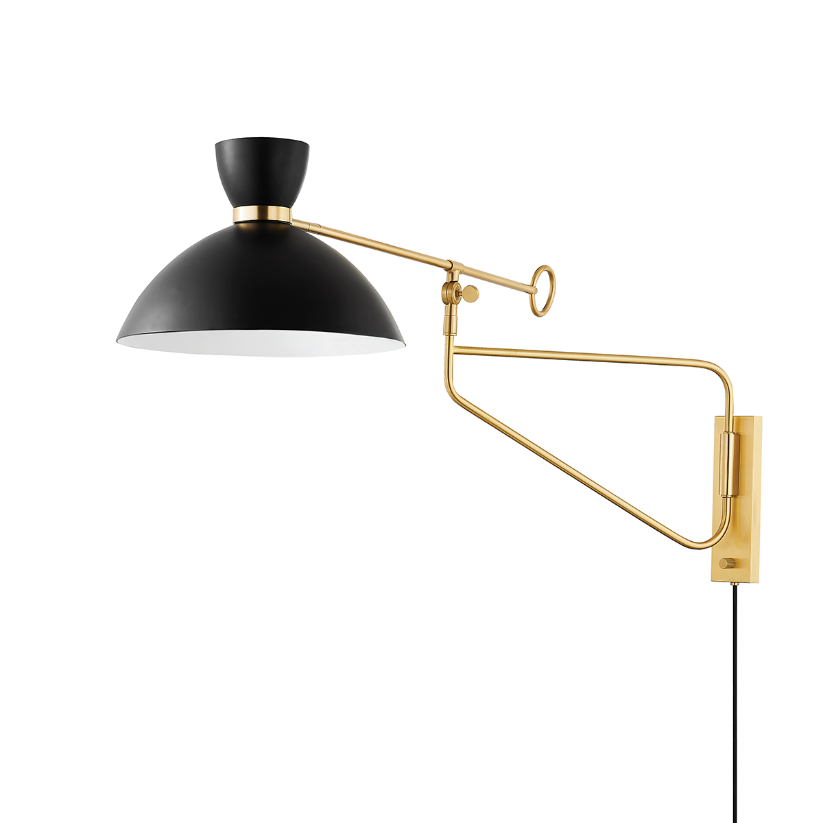 Cranbrook Plug-In Sconce in aged brass — a Hudson Valley plug-in sconce for bedrooms, living rooms, and reading nooks at Laurie Yapp Home.