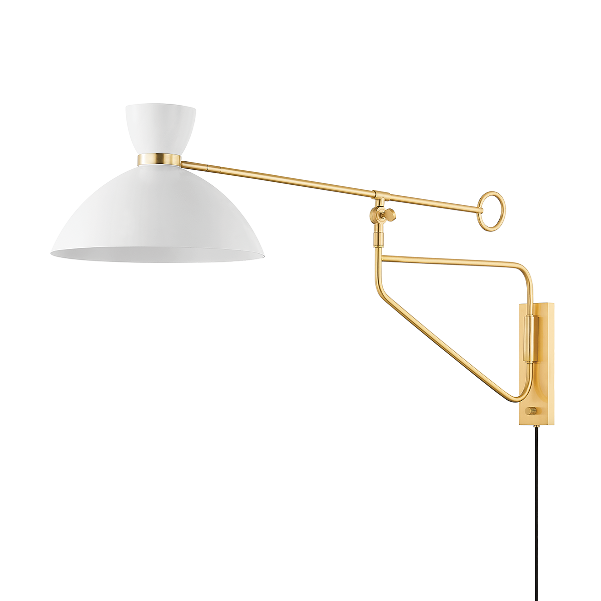 Cranbrook Plug-In Sconce in aged brass — a Hudson Valley plug-in sconce for bedrooms, living rooms, and reading nooks at Laurie Yapp Home.