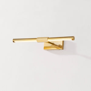 Close-up of the Melbourne Picture Light 16" in aged brass showing the arm curve and shade proportion.
