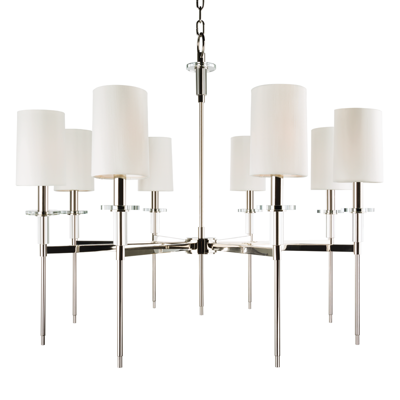 Amherst Chandelier 32" in polished nickel — a Hudson Valley chandelier for dining rooms, entries, and living rooms at Laurie Yapp Home.