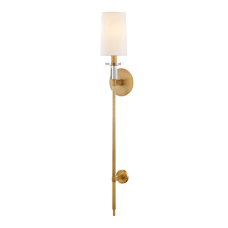 Amherst Wall Sconce 5.25" in aged brass — a Hudson Valley wall sconce for bathrooms, hallways, and living rooms at Laurie Yapp Home.