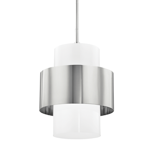Corinth Pendant 15.5" in polished nickel shown from the front to reveal the shade shape and metal detail.