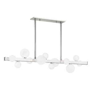 Mini Hinsdale Linear in polished nickel shown from a second angle to highlight the extended frame and shade array.