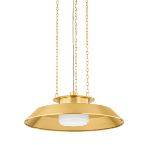 Woodrow Pendant 22" in aged brass — a Hudson Valley pendant for kitchens, entries, and dining rooms at Laurie Yapp Home.