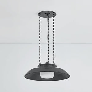 Close-up of the Woodrow Pendant 22" in dark bronze showing the shade shape and metal detail.