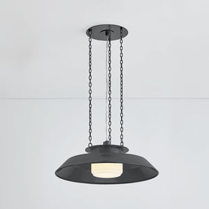 Close-up of the Woodrow Pendant 22" in dark bronze showing the shade shape and metal detail.