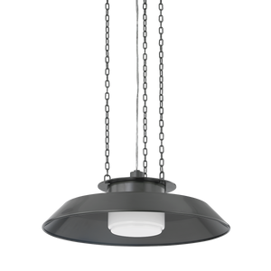 Woodrow Pendant 22" in dark bronze shown from a second angle to highlight the shade shape and metal detail.