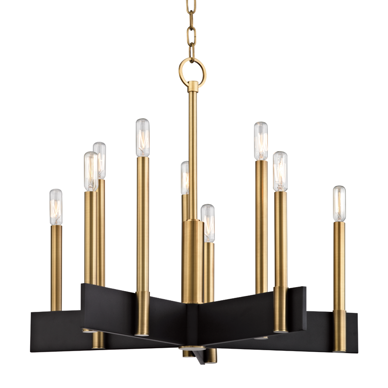 Abrams Chandelier 24.75" in aged brass — a Hudson Valley chandelier for dining rooms, entries, and living rooms at Laurie Yapp Home.