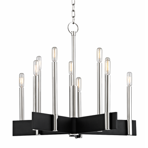 Abrams Chandelier 24.75" in polished nickel shown from a second angle to highlight the frame, arms, and shade detail.