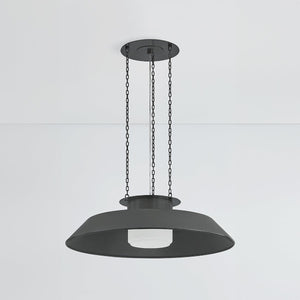 Close-up of the Woodrow Pendant 32" in dark bronze showing the shade shape and metal detail.