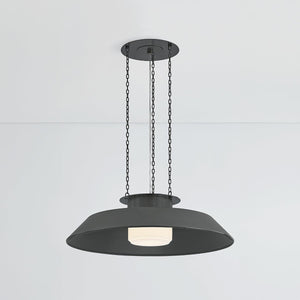 Close-up of the Woodrow Pendant 32" in dark bronze showing the shade shape and metal detail.