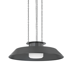 Woodrow Pendant 32" in dark bronze shown from a second angle to highlight the shade shape and metal detail.