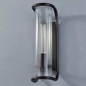 Fillmore Wall Sconce 5.5" x 16.75" in bronze shown from a second angle to highlight the arm curve and shade silhouette.