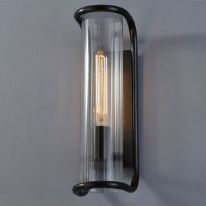 Fillmore Wall Sconce 5.5" x 16.75" in bronze shown from the front to reveal the arm curve and shade silhouette.