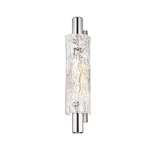 Harwich Wall Sconce 3.5" x 18" in polished nickel shown from a second angle to highlight the arm curve and shade silhouette.