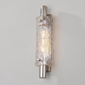 Close-up of the Harwich Wall Sconce 3.5" x 18" in polished nickel showing the arm curve and shade silhouette.