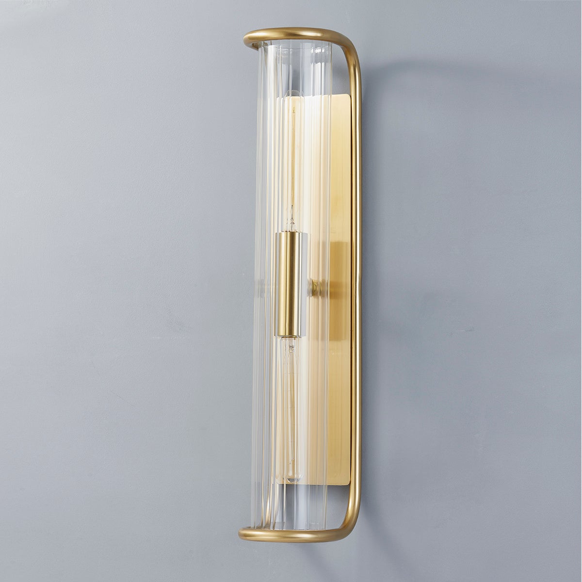 Fillmore Wall Sconce 5.5" x 26.25" in aged brass — a Hudson Valley wall sconce for bathrooms, hallways, and living rooms at Laurie Yapp Home.