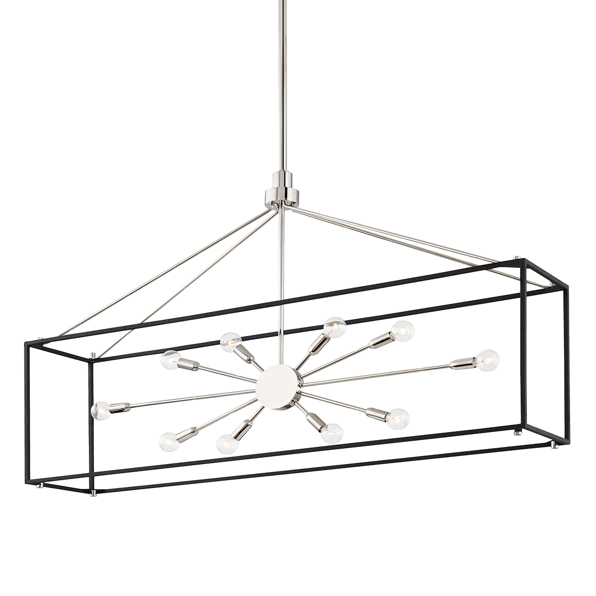 Glendale Linear in polished nickel shown from a second angle to highlight the extended frame and shade array.