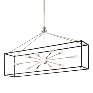Glendale Linear in polished nickel shown from a second angle to highlight the extended frame and shade array.
