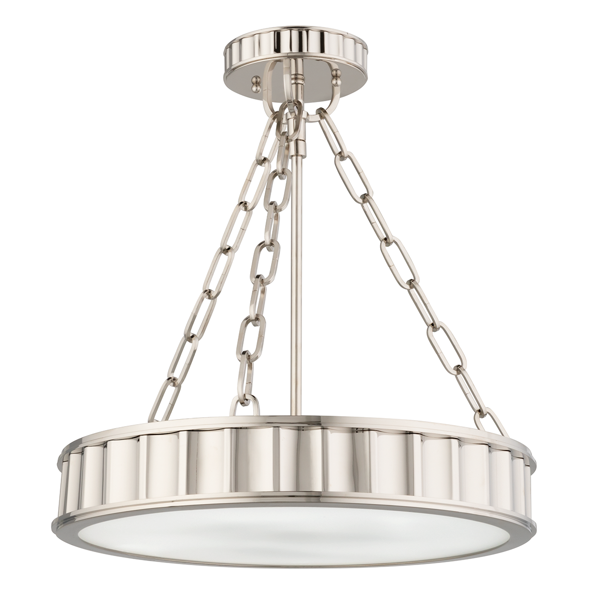 Middlebury Semi Flush 15.5" in polished nickel shown from the front to reveal the shade profile and mounting canopy.