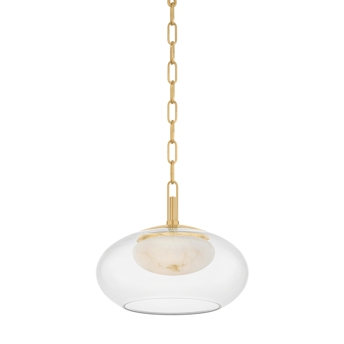 Moore Pendant 12" in aged brass — a Hudson Valley pendant for kitchens, entries, and dining rooms at Laurie Yapp Home.
