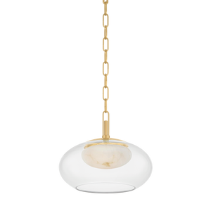 Moore Pendant 12" in aged brass — a Hudson Valley pendant for kitchens, entries, and dining rooms at Laurie Yapp Home.