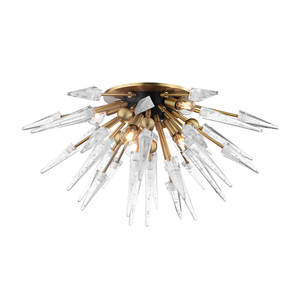 Sparta Semi Flush in aged brass shown from a second angle to highlight the shade profile and mounting canopy.