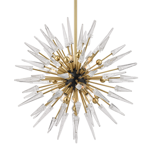 Sparta Chandelier 32" x 32" in aged brass — a Hudson Valley chandelier for dining rooms, entries, and living rooms at Laurie Yapp Home.