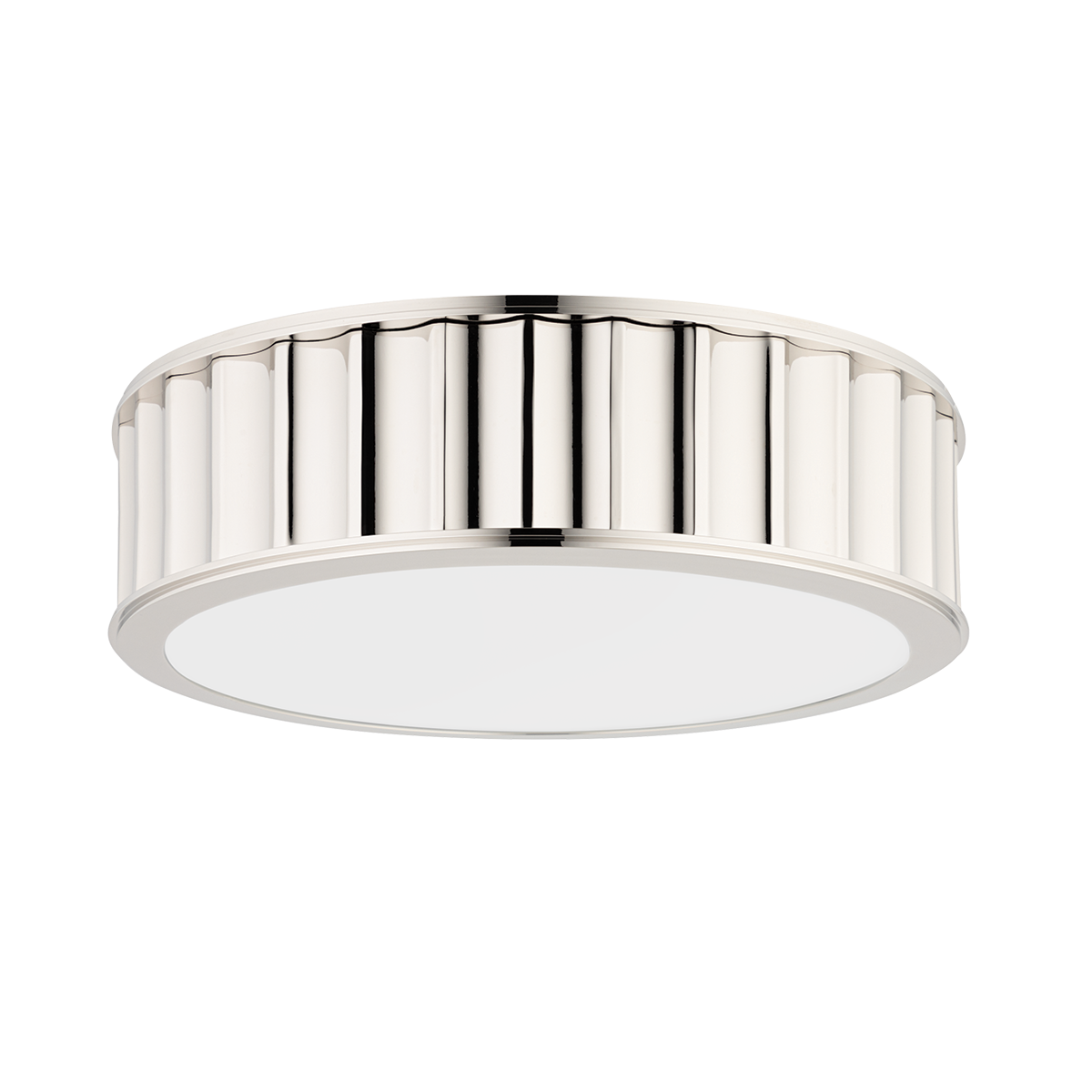 Middlebury Flush Mount 13" x 3.75" in polished nickel shown from a second angle to highlight the shade profile and mounting canopy.