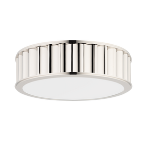 Middlebury Flush Mount 13" x 3.75" in polished nickel shown from a second angle to highlight the shade profile and mounting canopy.