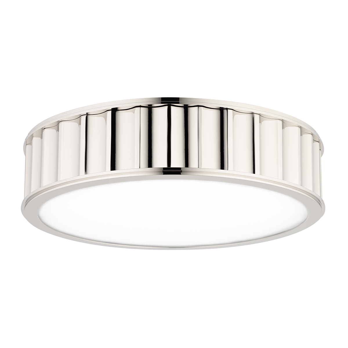 Middlebury Flush Mount 15.75" x 3.75" in polished nickel shown from a second angle to highlight the shade profile and mounting canopy.